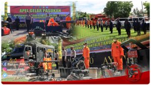 Antisipasi Dampak Siklon Surigae, Kapolda Gorontalo Pimpin Apel Gelar Pasukan Cek Kesiapan Sarpras Dan Personel Tanggap Bencana